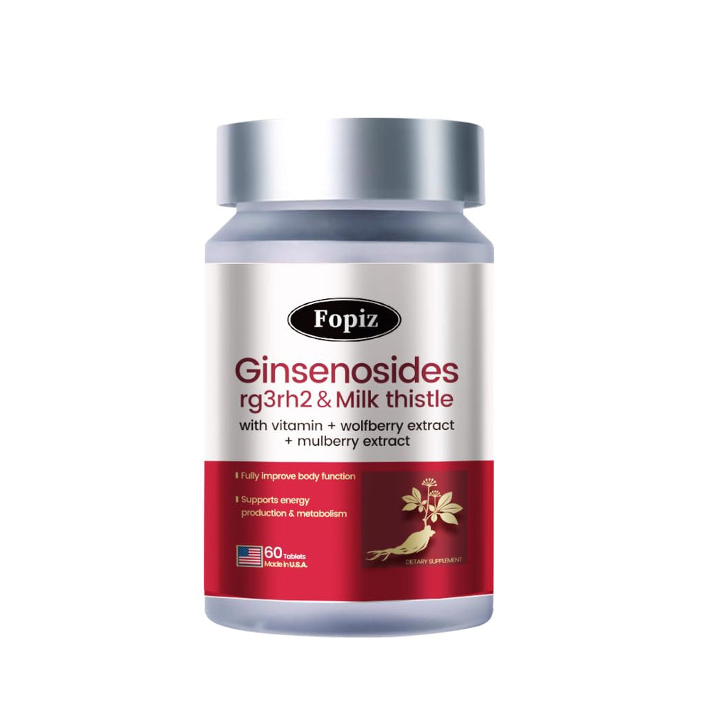 FOPIZ bottle with ginsenosides label indicating 40 mg per pill for daily support.