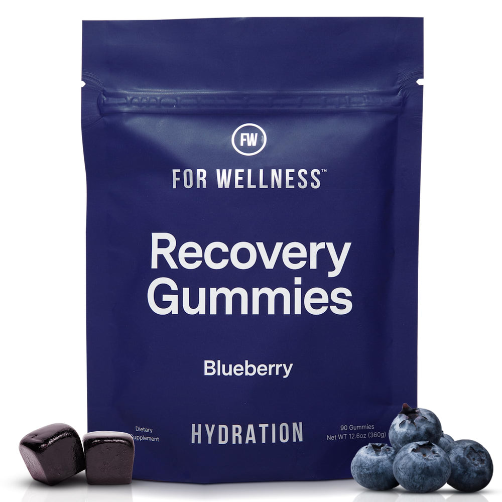 For Wellness electrolyte recovery gummies blueberry bottle for on-the-go hydration.