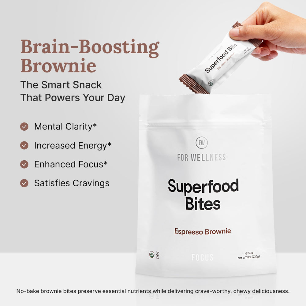 For Wellness Focus Bites lions mane ingredient shot highlighting natural nootropic botanicals