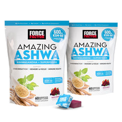 Force Factor Amazing Ashwa bottle highlighting KSM-66 formula for stress support