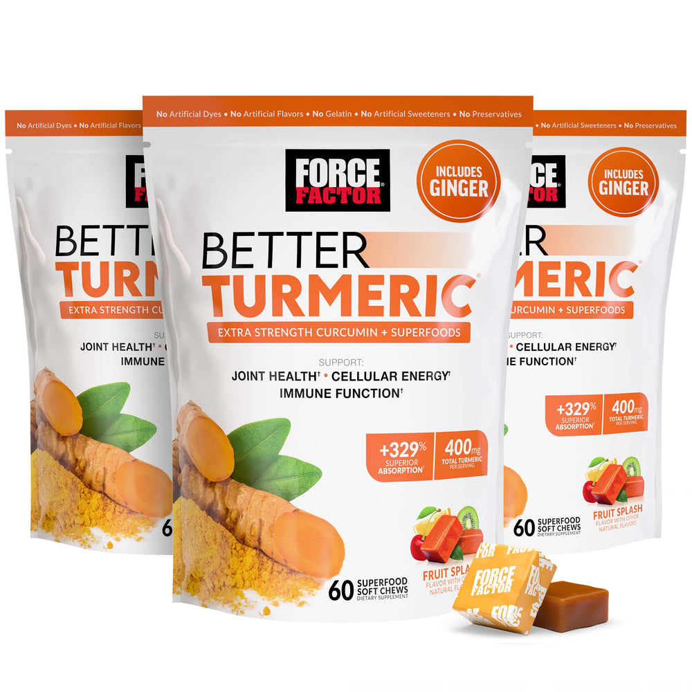Force Factor Better Turmeric Soft Chews Fruit Splash bottle for daily joint support.