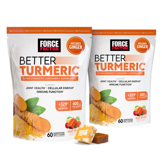 Force Factor Better Turmeric soft chews in fruit splash packaging for easy daily use