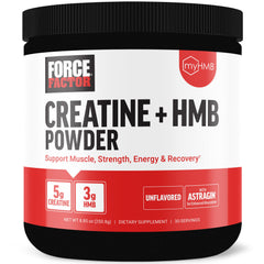 Force Factor Creatine HMB Powder unflavored packaging supports clean muscle use
