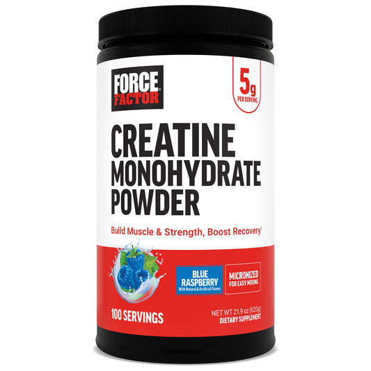 Force Factor Creatine Monohydrate powder bottle supports muscle growth and recovery