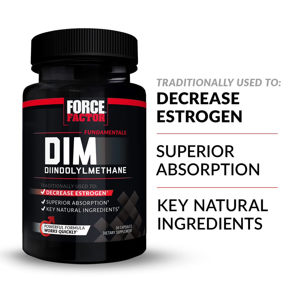 Force Factor DIM bottle front label shows 300mg DIM per capsule.