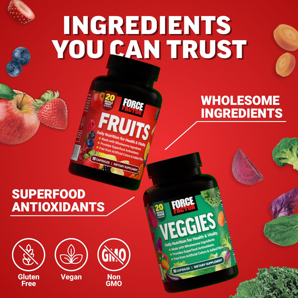 Prep shot of Force Factor Fruits & Veggies shake-mixer use.