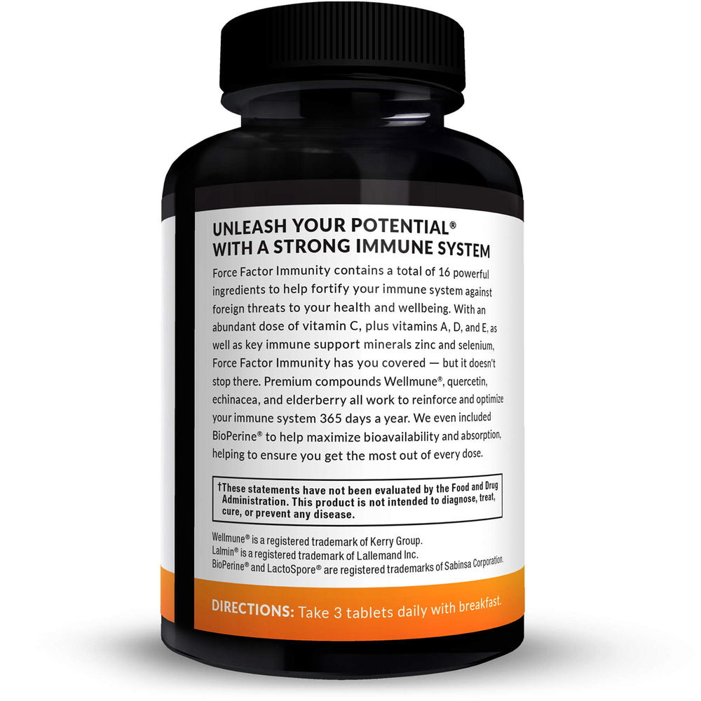 Force Factor Immunity capsules close-up showing soft-coated tablets.