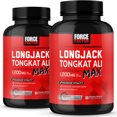 Force Factor Longjack Tongkat Ali Max bottle front for daily vitality support.