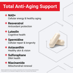 Force Factor NAD+ astaxanthin shot illustrating skin elasticity and heart-supporting antioxidants.