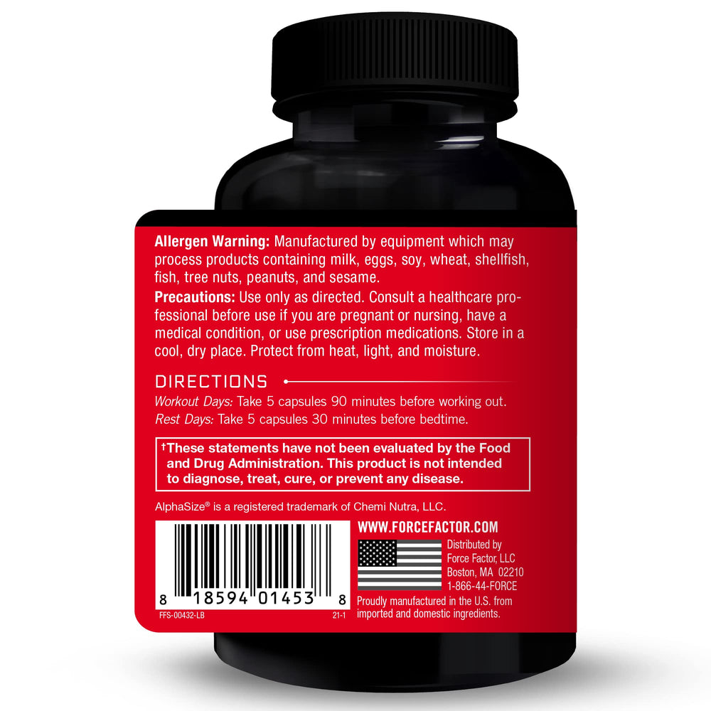 Force Factor Prime HGH Secretion label close-up highlights AlphaSize blend and intended use.
