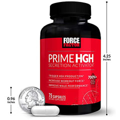 Force Factor Prime HGH Secretion on-shelf context with trainer's gear nearby.