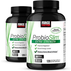 Force Factor ProbioSlim Extra Strength bottle front highlighting 30B CFUs for gut balance.