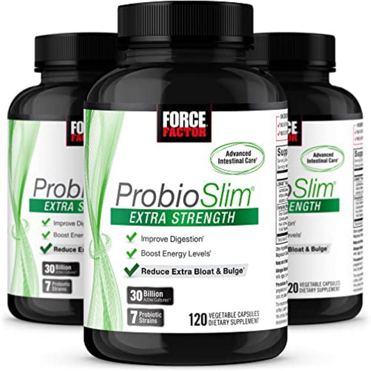 Force Factor ProbioSlim extra-strength bottle supports daily gut health.