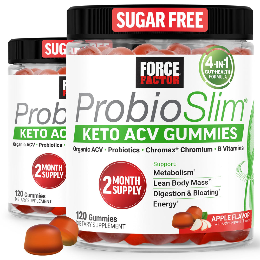 Force Factor ProbioSlim Keto ACV Gummies bottle shows convenient metabolism support in a tasty format.