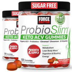 Force Factor ProbioSlim Keto ACV Gummies bottle shows convenient metabolism support in a tasty format.