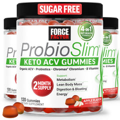 Force Factor ProbioSlim Keto ACV Gummies bottle showing metabolism-supporting supplementation.