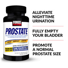 Force Factor Prostate bottle back view with directions and usage.