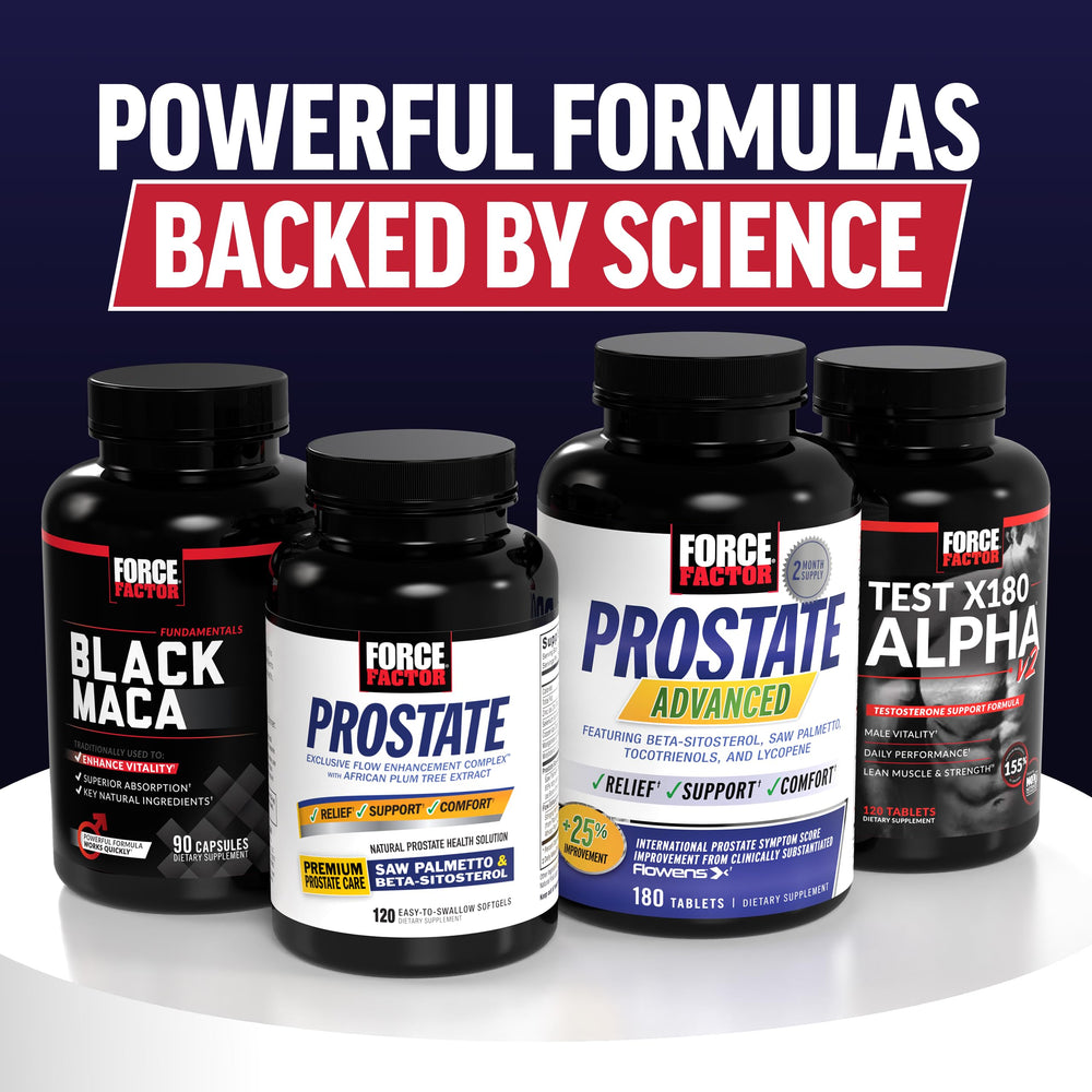 Packaging display of Force Factor Prostate Soft Chews on a shelf.