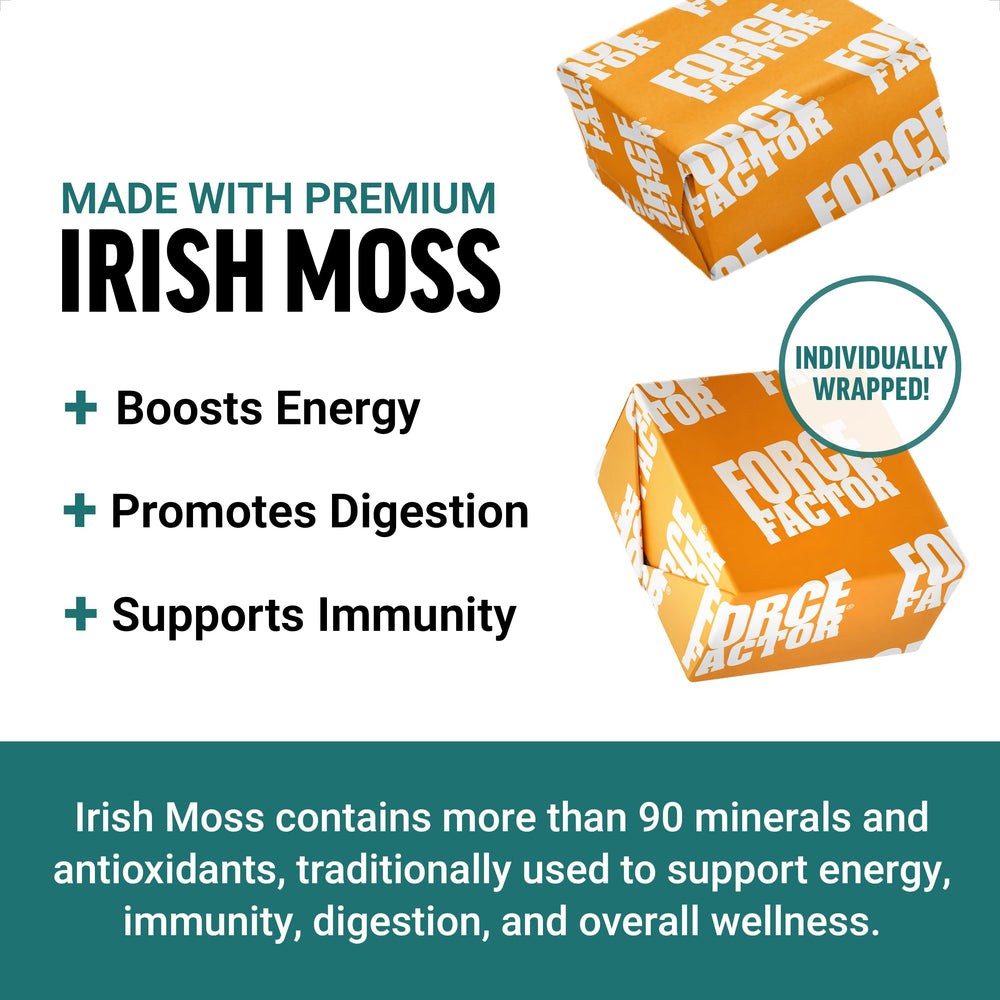 Force Factor Sea Moss Soft Chews 2-pack packaging highlighting non-GMO and gluten-free formulation