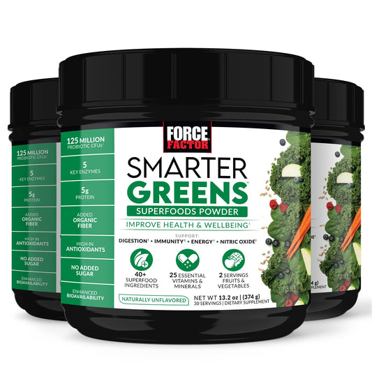Force Factor Smarter Greens bottle front showing premium greens blend for daily energy