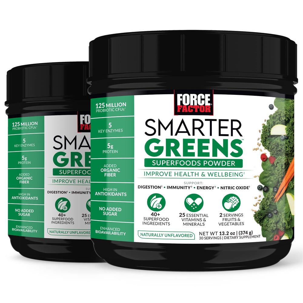 Force Factor Smarter Greens bottle pour shows convenient daily greens for energy