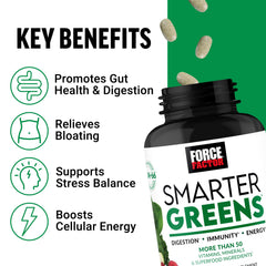 Force Factor Smarter Greens bottle back label showcases 25+ superfoods