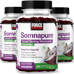 Force Factor Somnapure Gummies bottle illustrating melatonin support for sleep routine