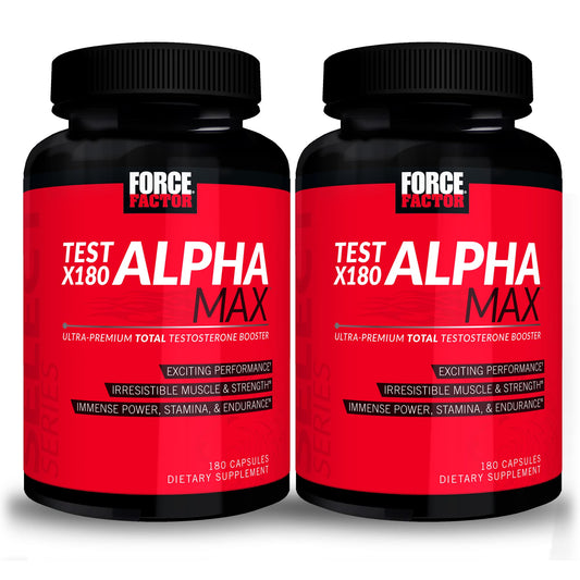 Force Factor Test X180 Alpha Max bottle front showing premium workout formula