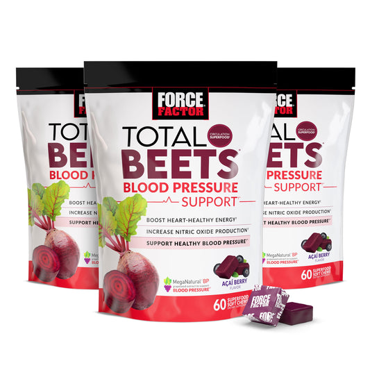 Force Factor Total Beets bottle front showing convenient heart-healthy chewables