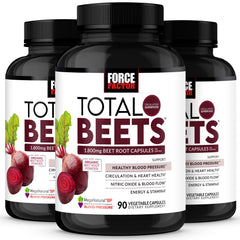 Force Factor Total Beets bottle front shows the label highlighting beet root formula for circulation support.