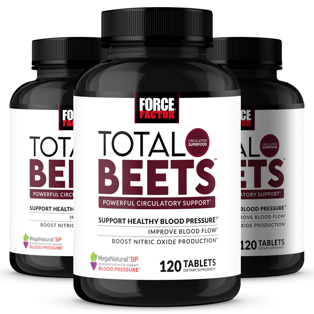 Force Factor Total Beets bottle pour showing convenient circulation support.