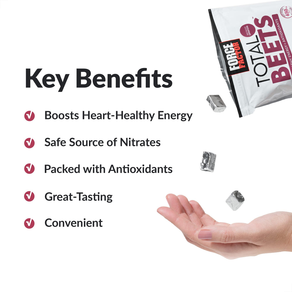 Force Factor Total Beets soft chews close-up highlights açaí berry flavor