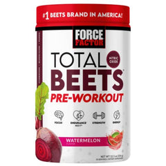Force Factor Total Beets powder bottle on counter, beet root pre-workout for energy