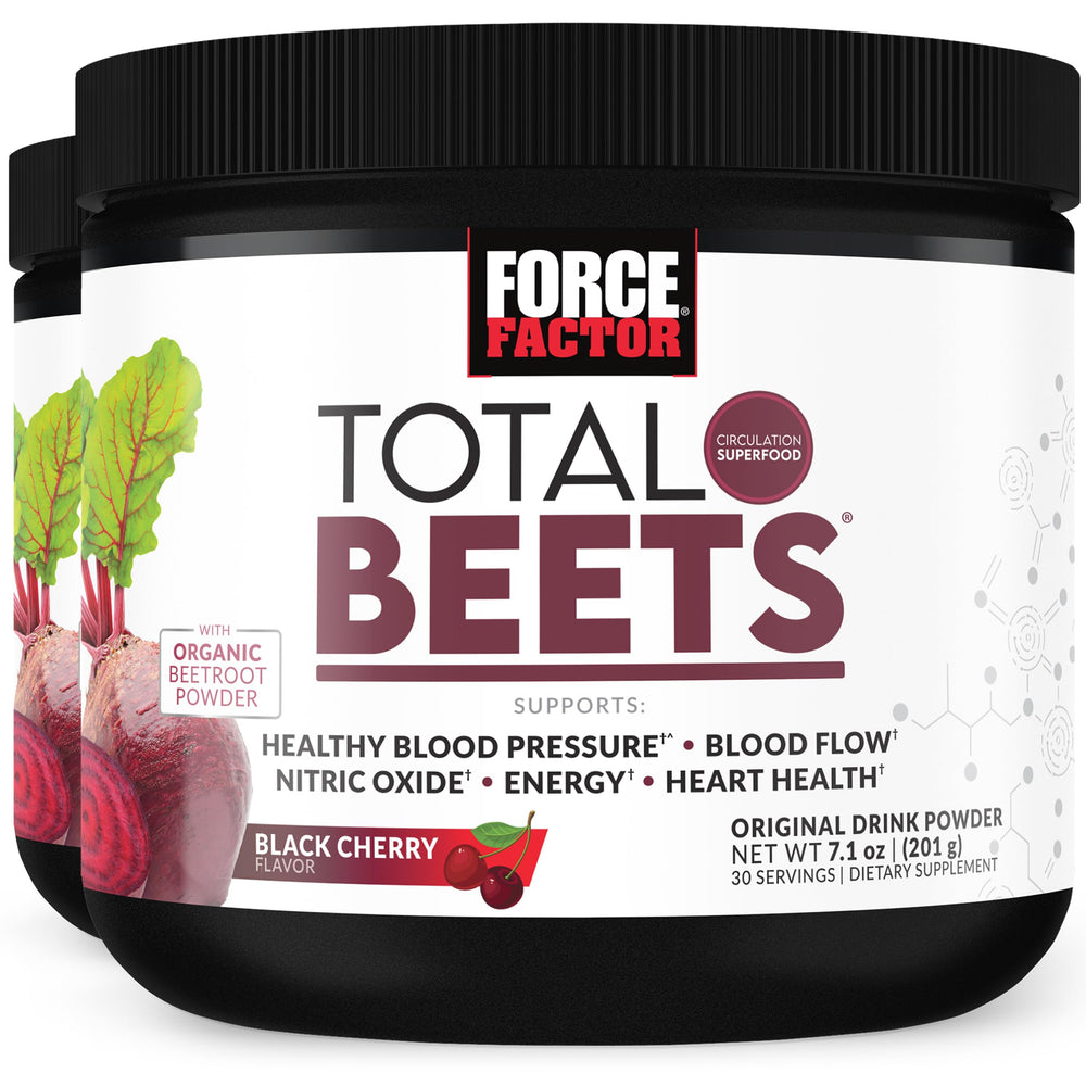 Force Factor Total Beets powder jar label highlighting beetroot blend for daily energy