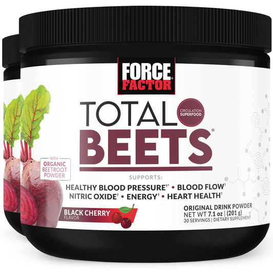 Force Factor Total Beets powder jar label highlighting beetroot blend for daily energy