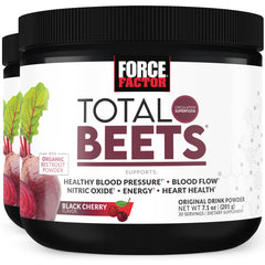 Force Factor Total Beets powder jar label highlighting beetroot blend for daily energy