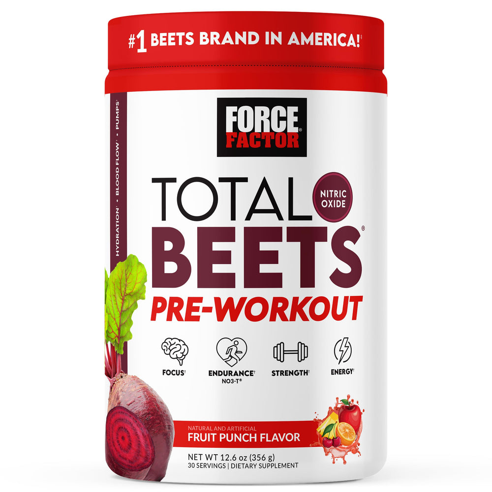 Force Factor Total Beets powder can ready for a pre-workout energy boost.