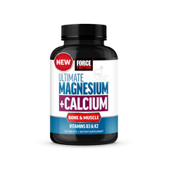 Force Factor Ultimate Magnesium bottle on countertop, supporting daily bone and muscle wellness.
