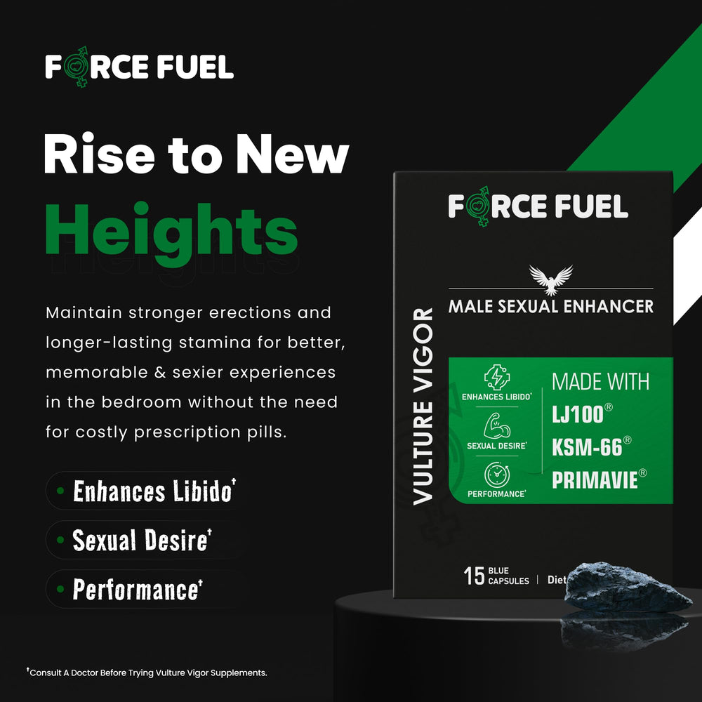 Close-up of FORCE FUEL Vulture Vigor capsules for discreet daily supplementation.