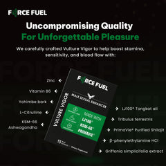 FORCE FUEL Vulture Vigor lab-tested stamp on packaging for trusted quality.