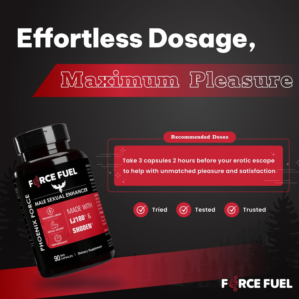 Capsules beside a glass of water, Phoenix Force for easy dosing.