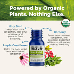 Forces of Nature Sinus Relief packaging highlighting organic status for trusted use.