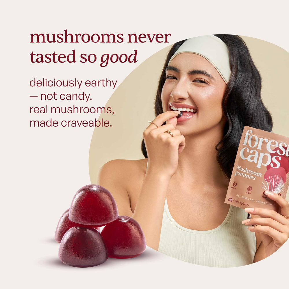 Forest Caps Mushroom Gummies Cordyceps bottle supports natural energy and endurance.