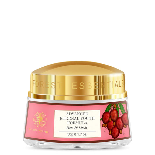 Forest Essentials Date & Litchi Eternal Youth 50g jar hydrates and nourishes skin.