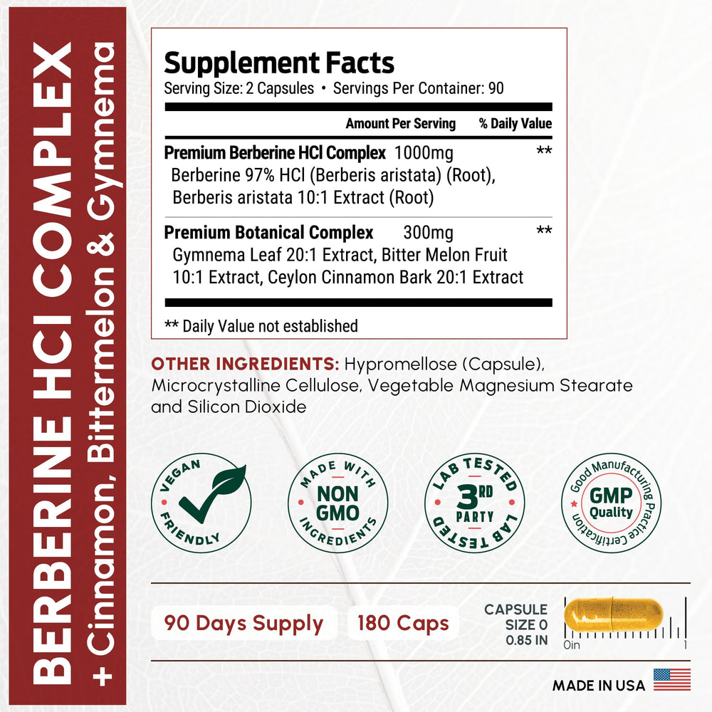 ForestLeaf Berberine label close-up highlighting 97% purity and 10:1 extract