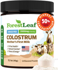 ForestLeaf Colostrum Powder bottle on counter for daily immune support