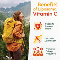 ForestLeaf liposomal vitamin C bottle close-up emphasizes additive-free, non-GMO formula.