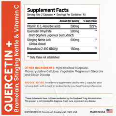 ForestLeaf Quercetin bottle side label detailing ingredients