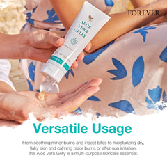 Forever Living Aloe Vera Gelly packaging highlights vegan and gluten-free credentials