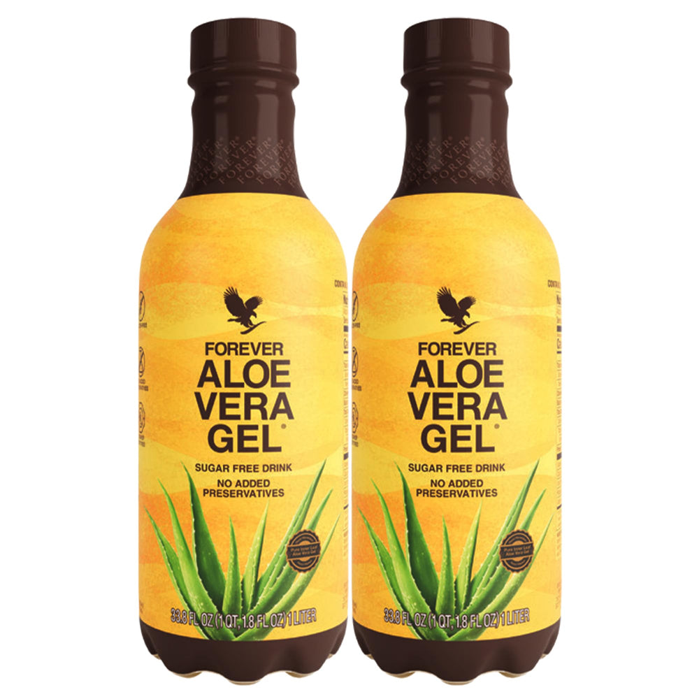 Forever Living Aloe Vera Gel inner leaf juice; two-pack for daily refreshment.
